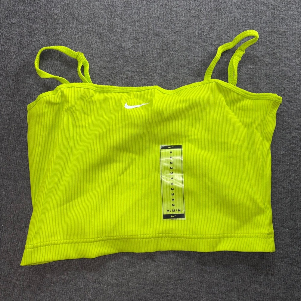 Nike Womens Ribbed Cami Tank Top Neon Lime Green DM6737-321 Medium NWT